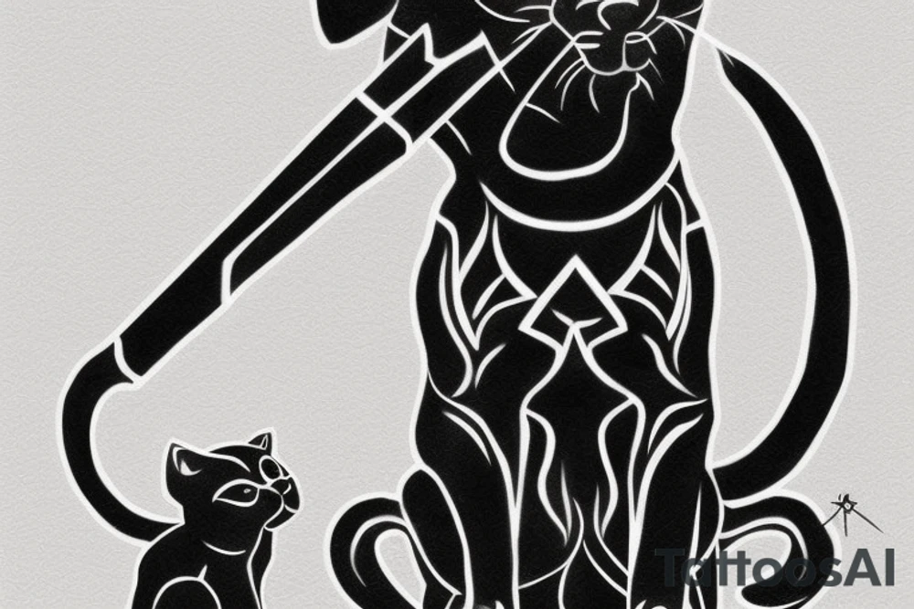 ONE little black panther, designed realistic like the animal, showing full body sitting and holding a shepherd's crook in between its legs.

Design: realistic, like the animal facing forward tattoo idea