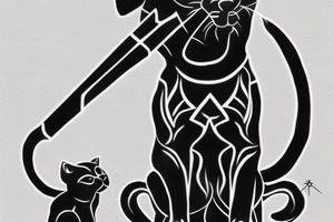 ONE little black panther, designed realistic like the animal, showing full body sitting and holding a shepherd's crook in between its legs.

Design: realistic, like the animal facing forward tattoo idea