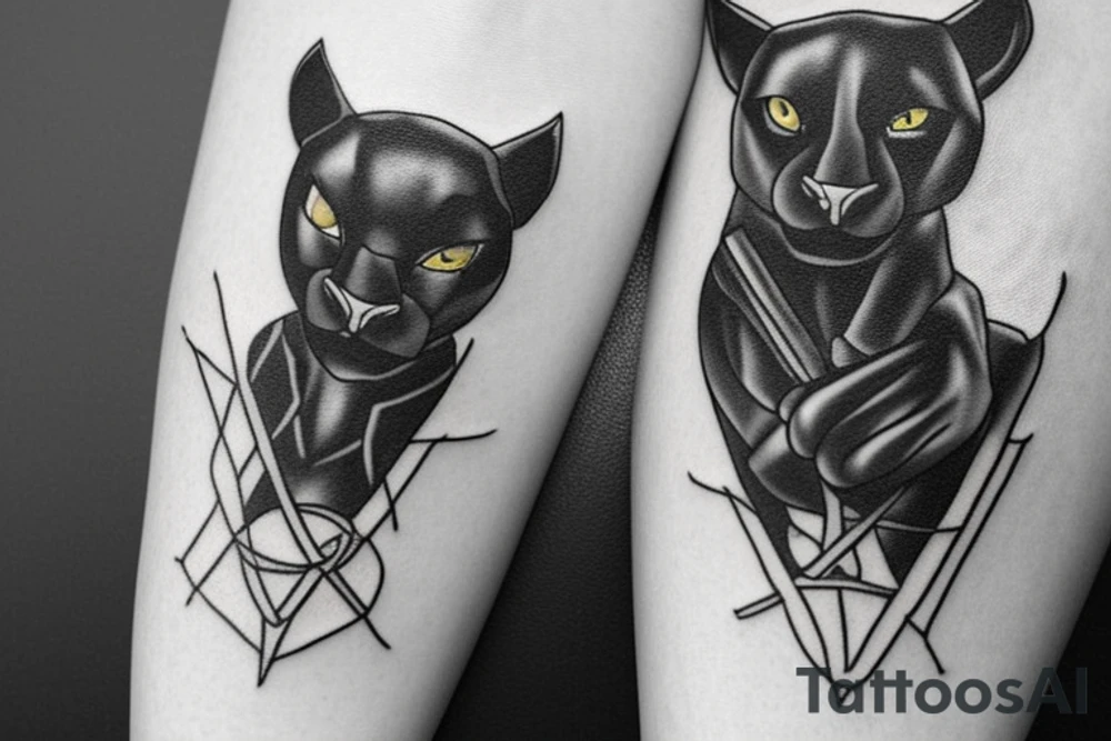 ONE little black panther, designed realistic like the animal, showing full body sitting and holding a shepherd's crook in between its legs.

Design: realistic, like the animal facing forward tattoo idea