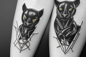ONE little black panther, designed realistic like the animal, showing full body sitting and holding a shepherd's crook in between its legs.

Design: realistic, like the animal facing forward tattoo idea