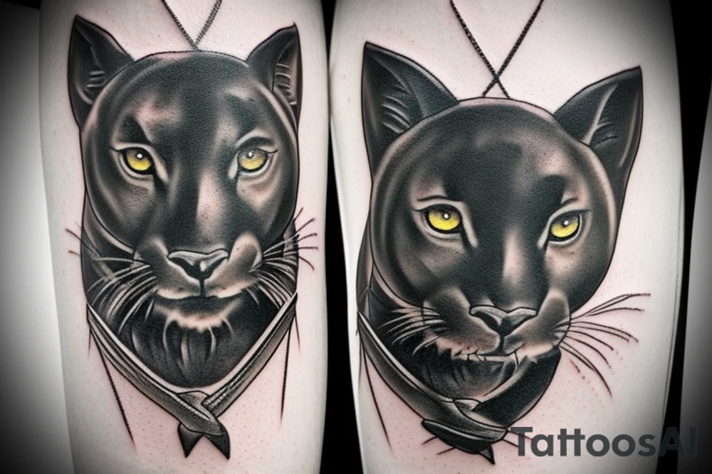 ONE little black panther, designed realistic like the animal, showing full body sitting and holding a shepherd's crook with a single hook in between its legs.

Design: realistic, like the animal facing forward tattoo idea