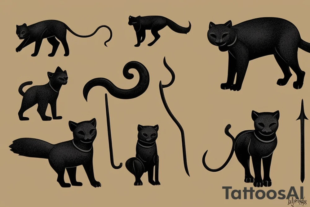 ONE little black panther, designed realistic like the animal, showing full body sitting and holding a shepherd's crook (from the first centuries with a single hook) in between its legs.

Design: realistic, like the animal facing front tattoo idea