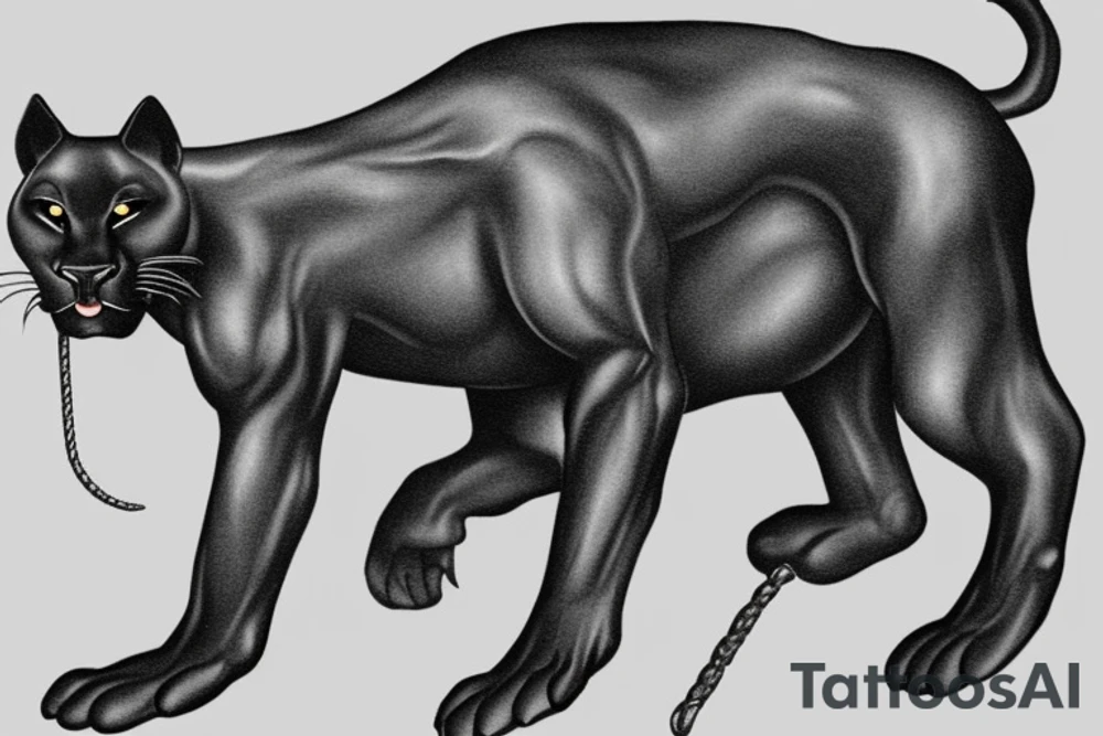 ONE little black panther, designed realistic like the animal, showing full body sitting and holding a shepherd's crook (from the first centuries with a single hook) in between its legs.

Design: realistic, like the animal facing front tattoo idea