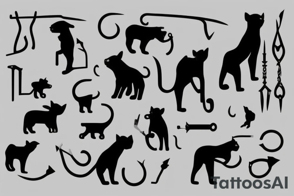 ONE little black panther, designed realistic like the animal, showing full body sitting and holding a shepherd's crook (from the first centuries with a single hook) in between its legs.

Design: realistic, like the animal facing front tattoo idea