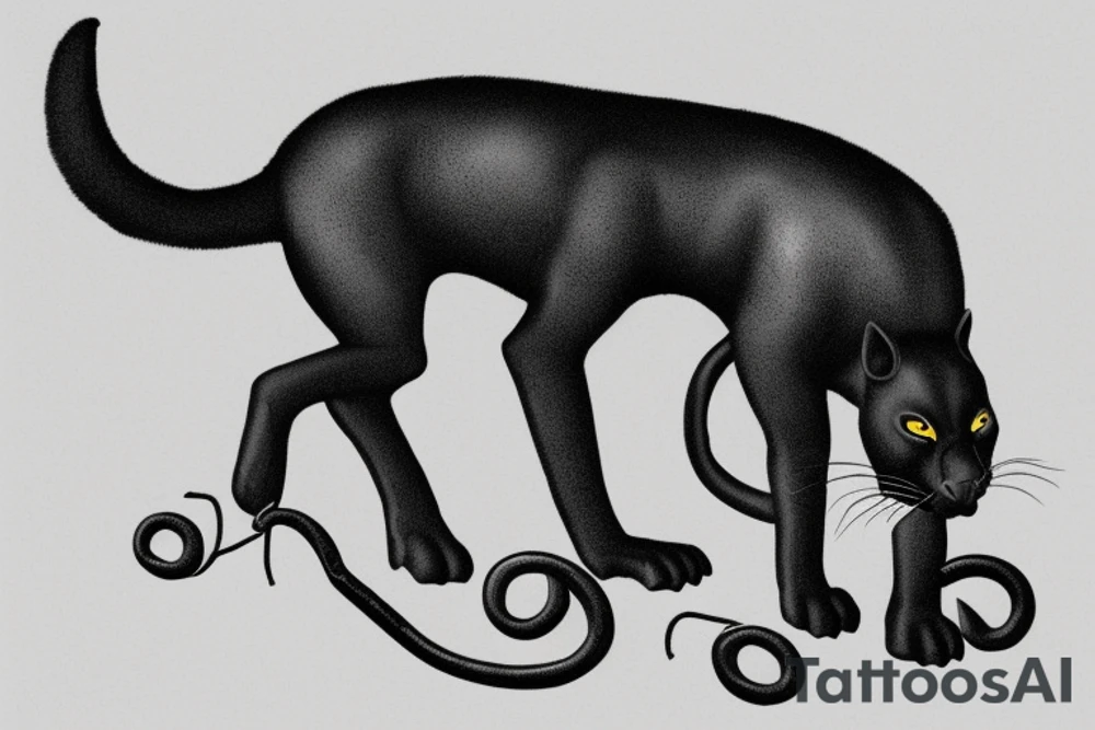 ONE little black panther, designed realistic like the animal, showing full body sitting and holding a shepherd's crook (from the first centuries with a single hook) in between its legs.

Design: realistic, like the animal facing front tattoo idea
