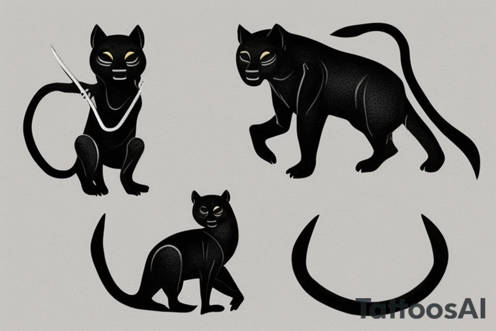 ONE little black panther, designed realistic like the animal, showing full body sitting and holding a shepherd's crook (from the first centuries with a single hook) in between its legs.

Design: realistic, like the animal facing front tattoo idea