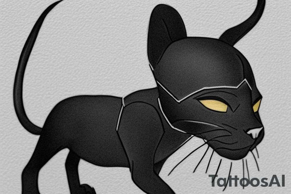 ONE little black panther, designed realistic like the animal, showing full body sitting and holding a shepherd's crook (from the first centuries with a single hook) in between its legs.

Design: realistic, like the animal facing front tattoo idea