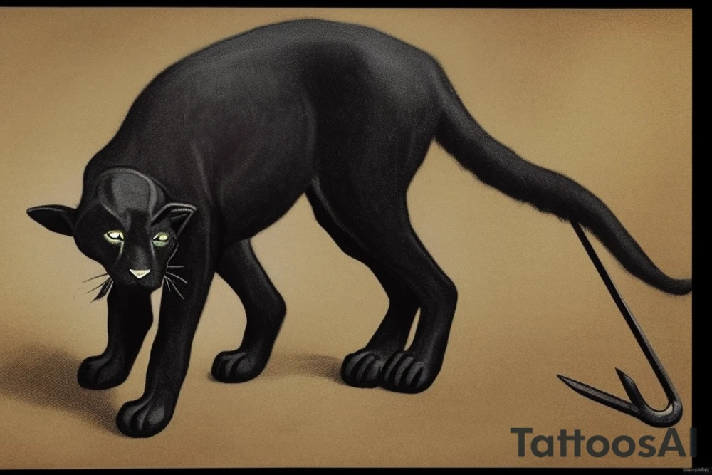 ONE little black panther, designed realistic like the animal, showing full body sitting and holding a shepherd's crook (from the first centuries with a single hook) in between its legs.

Panther: strong, all black with green eyes. She is caring a shepherd's crook.

Shepherd's crook: with a hook, like the ones in the first centuries.

Background: no background in the tattoo

Design: realistic, like the animal facing front tattoo idea