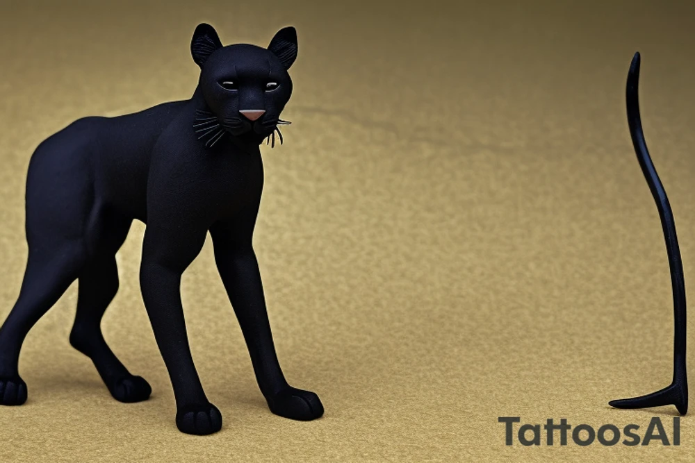 ONE little black panther, designed realistic like the animal, showing full body sitting and holding a shepherd's crook (from the first centuries with a single hook) in between its legs.

Description to Panther: strong, all black with green eyes. She is caring a shepherd's crook. between her legs

Description to Shepherd's crook: large with a hook, like the ones in the first centuries.

Background Description: no background in the tattoo, just blank

Design: realistic, like the animal facing front tattoo idea