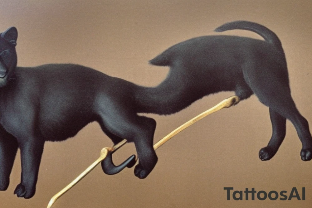 ONE little black panther, designed realistic like the animal, showing full body sitting and holding a shepherd's crook (from the first centuries with a single hook) in between its legs.

Description to Panther: strong, all black with green eyes. She is caring a shepherd's crook. between her legs

Description to Shepherd's crook: large with a hook at the top, like the ones in the first centuries.

Background Description: no background in the tattoo, just blank

Design: realistic, like the animal facing front tattoo idea