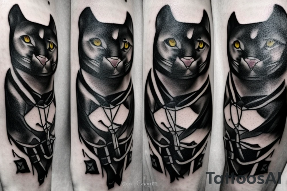 ONE little black panther, designed realistic like the animal, sitting and holding a shepherd's crook (from the first centuries with a single hook) in between its legs. tattoo idea