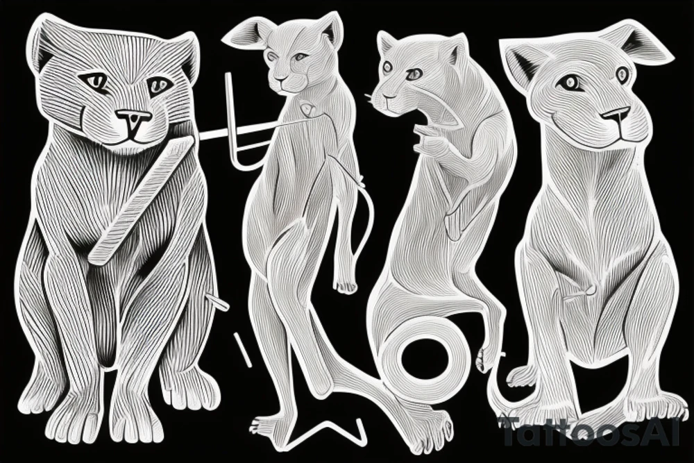 ONE little black panther, designed realistic like the animal, sitting and holding a shepherd's crook (from the first centuries with a single hook) in between its legs. tattoo idea