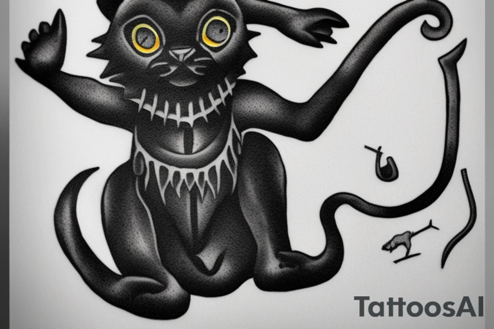 ONE little black panther, designed realistic like the animal, sitting and holding a shepherd's crook (from the first centuries with a single hook) in between its legs. tattoo idea