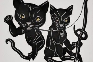 ONE little black panther, designed realistic like the animal, sitting and holding a shepherd's crook from the first centuries with a single hook that is being hold by her left pawn. tattoo idea