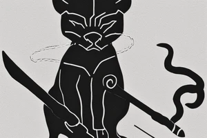 ONE little black panther, designed realistic like the animal, sitting and holding a shepherd's crook from the first centuries with a single hook that is being hold by her left pawn. tattoo idea