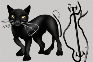 ONE little black panther, designed realistic like the animal, sitting and holding a shepherd's crook from the first centuries with a single hook that is being hold by her left pawn. tattoo idea