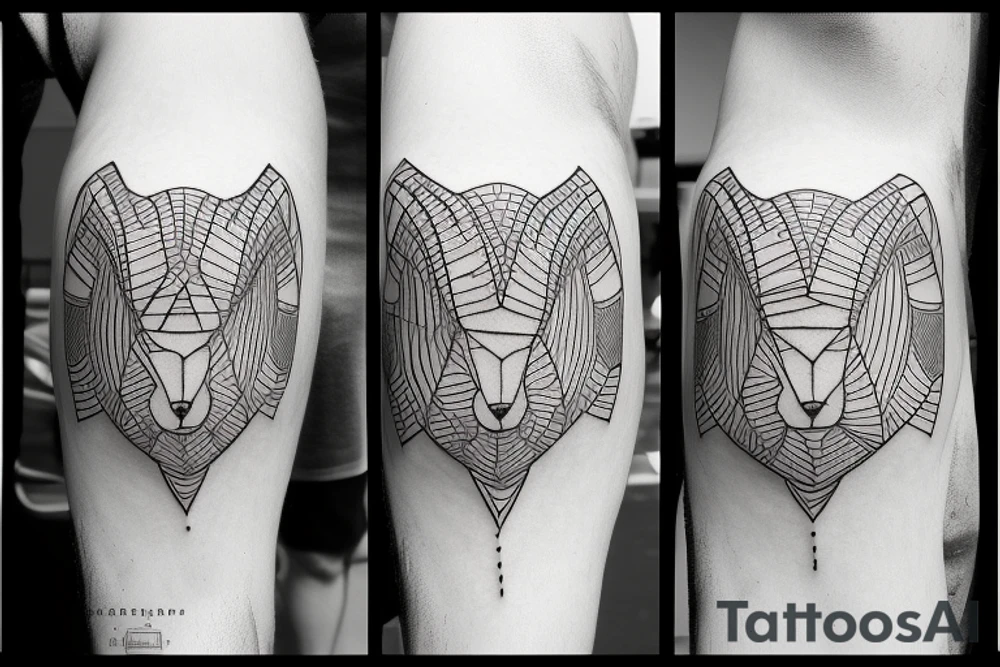 The tattoo is a black and white drawing.
The lines are bold and simple.
The shapes are geometric and stylized.
The shading is minimal.
The shepherd is a man with a long beard and a staff. He is wearing a simple tunic and sandals.
The sheep is a white lamb with brown eyes. tattoo idea