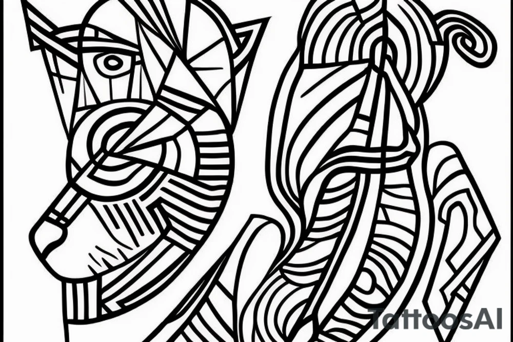 The tattoo is a black and white drawing.
The lines are bold and simple.
The shapes are geometric and stylized.
The shading is minimal.
The shepherd is a man with a long beard and a staff. He is wearing a simple tunic and sandals.
The sheep is a white lamb with brown eyes. tattoo idea