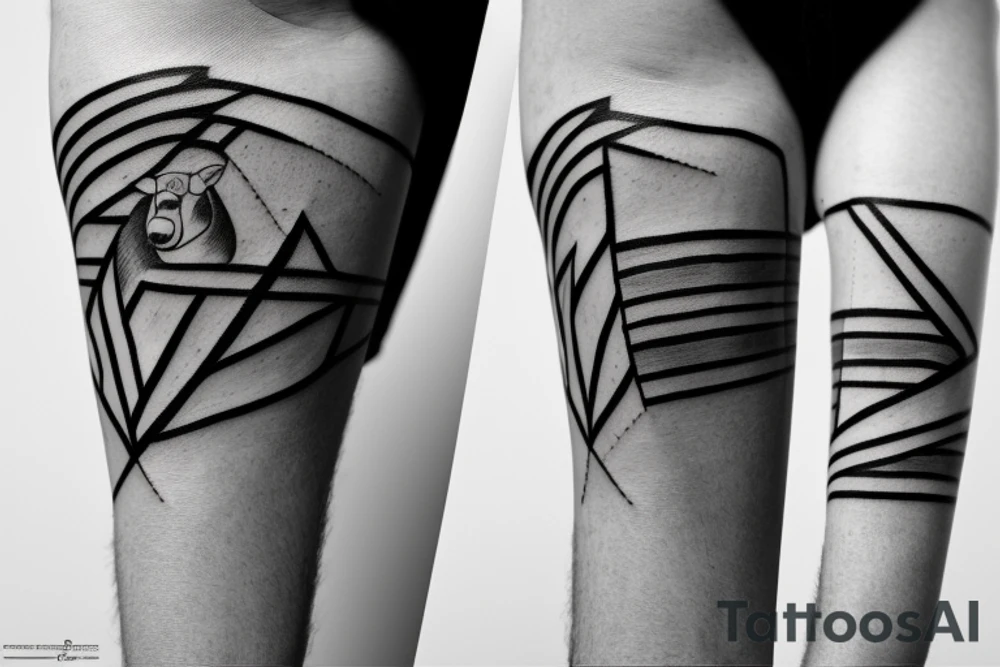 The tattoo is a black and white drawing.
The lines are bold and simple.
The shapes are geometric and stylized.
The shading is minimal.
The shepherd is a man with a long beard and a staff. He is wearing a simple tunic and sandals.
The sheep is a white lamb with brown eyes. tattoo idea