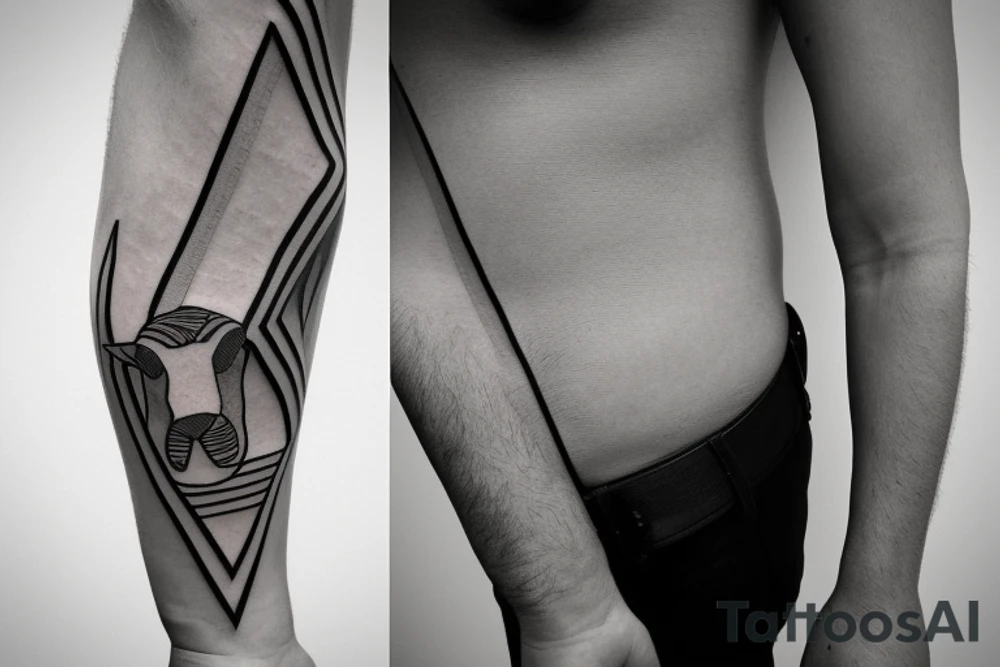The tattoo is a black and white drawing.
The lines are bold and simple.
The shapes are geometric and stylized.
The shading is minimal.
The shepherd is a man with a long beard and a staff. He is wearing a simple tunic and sandals.
The sheep is a white lamb with brown eyes. tattoo idea