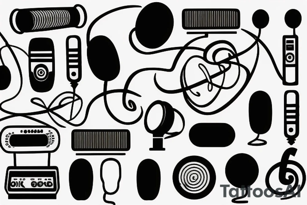 Microphone, music notes, speakers tattoo idea