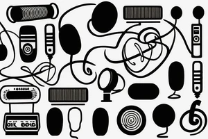 Microphone, music notes, speakers tattoo idea