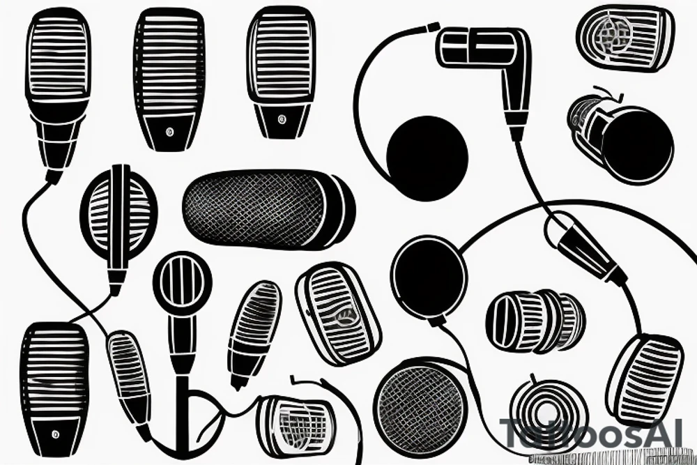 Microphone, music notes, speakers tattoo idea