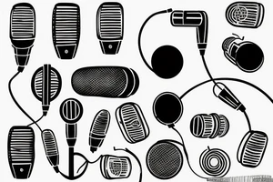 Microphone, music notes, speakers tattoo idea
