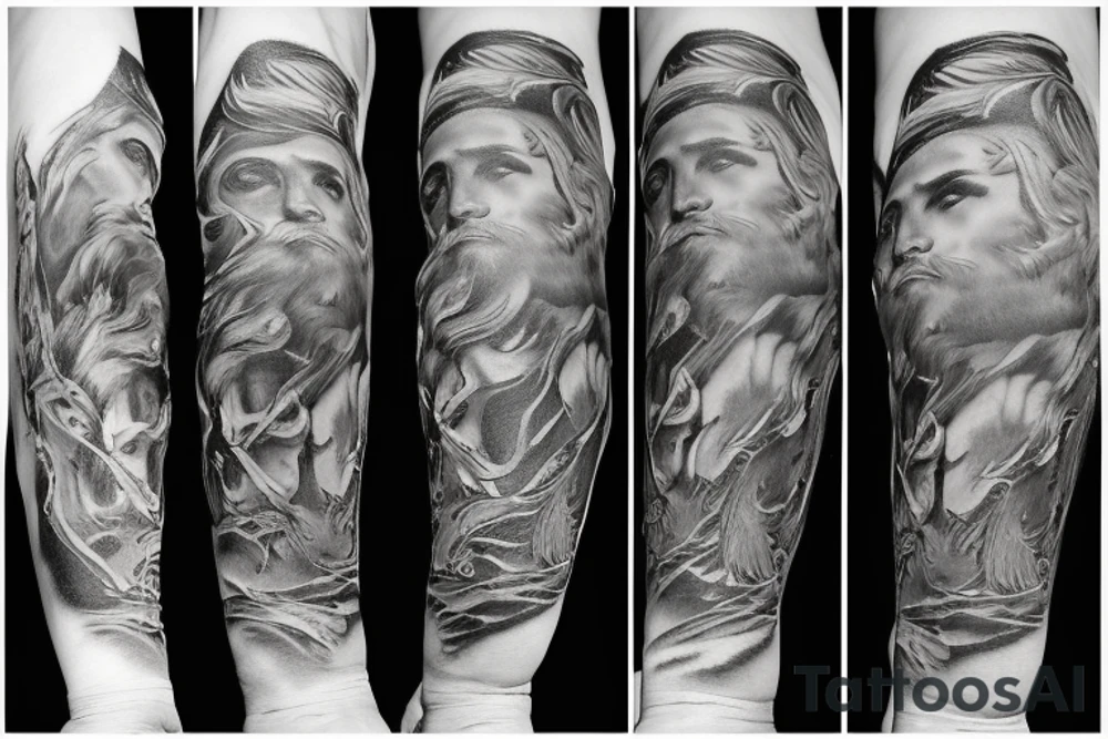 Realism arm sleeve of Zeus tattoo idea