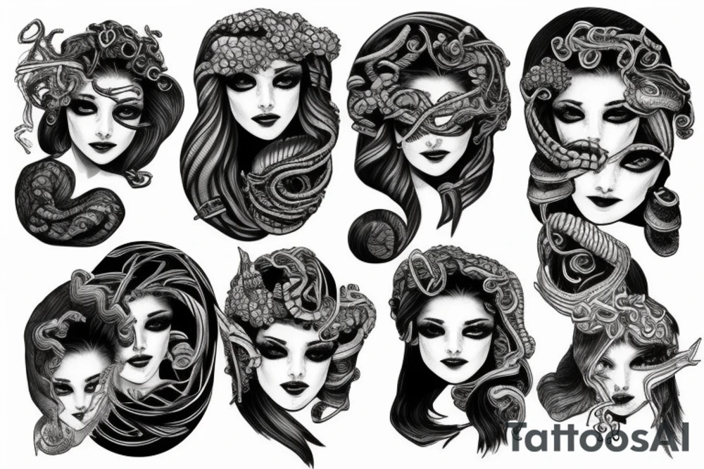 Unique realism of arm sleeve Medusa tattoo idea