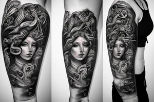 Unique realism of arm sleeve Medusa tattoo idea