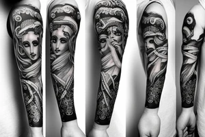 Unique realism of arm sleeve Medusa tattoo idea
