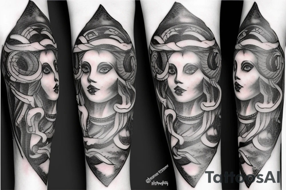 Unique realism of arm sleeve Medusa tattoo idea