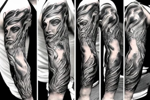 Unique realism arm sleeve of Zeus fighting medusa tattoo idea