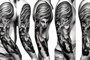 Unique realism arm sleeve of Zeus fighting medusa tattoo idea