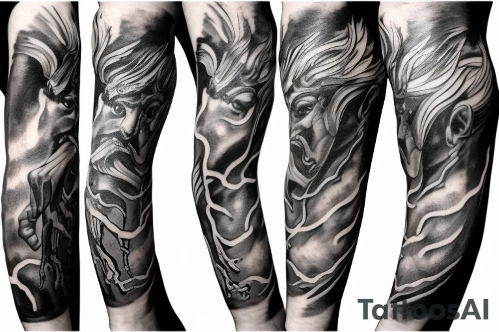 Unique realism arm sleeve of Zeus fighting hades tattoo idea