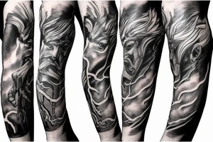 Unique realism arm sleeve of Zeus fighting hades tattoo idea
