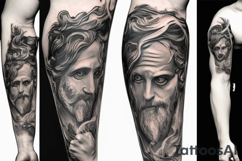 Unique realism arm sleeve of Zeus fighting hades tattoo idea