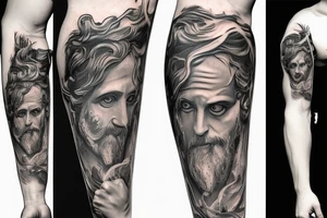Unique realism arm sleeve of Zeus fighting hades tattoo idea