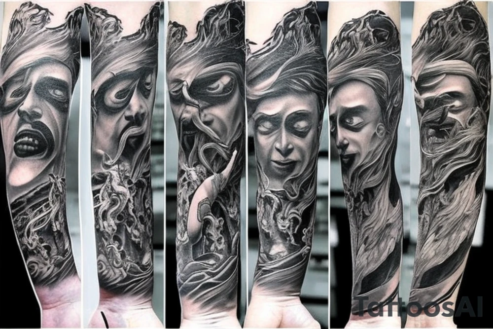 Unique realism arm sleeve of Zeus fighting hades tattoo idea