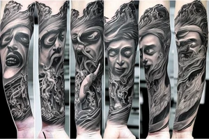 Unique realism arm sleeve of Zeus fighting hades tattoo idea
