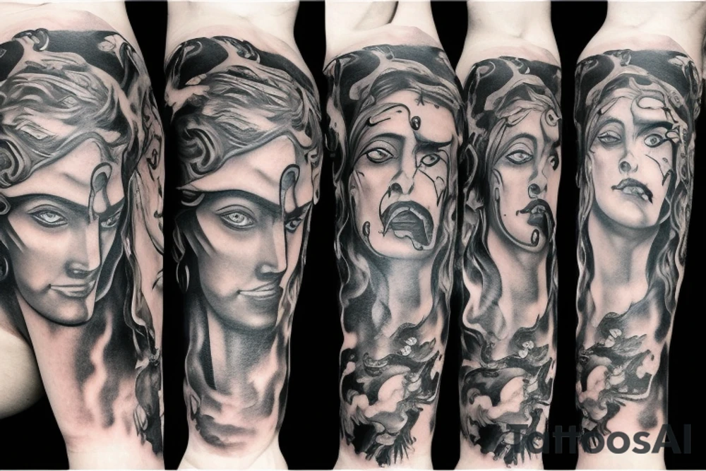 Unique realism arm sleeve of Zeus fighting hades tattoo idea