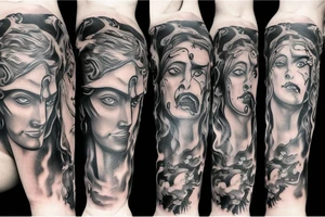 Unique realism arm sleeve of Zeus fighting hades tattoo idea
