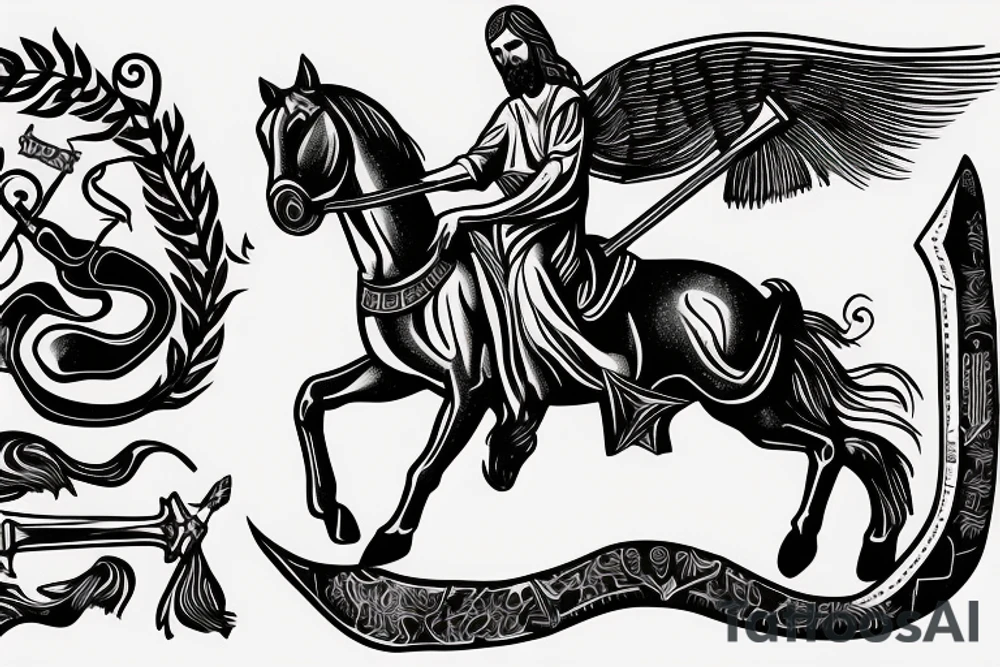 jesus christ riding a horse with a sickle in his hand tattoo idea