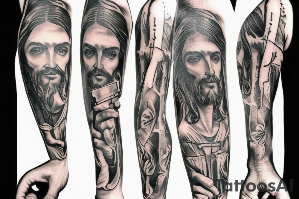 jesus christ with a sickle in his hand tattoo idea