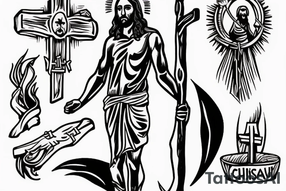 jesus christ with a sickle in his hand tattoo idea