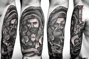 jesus christ with a sickle in his hand tattoo idea