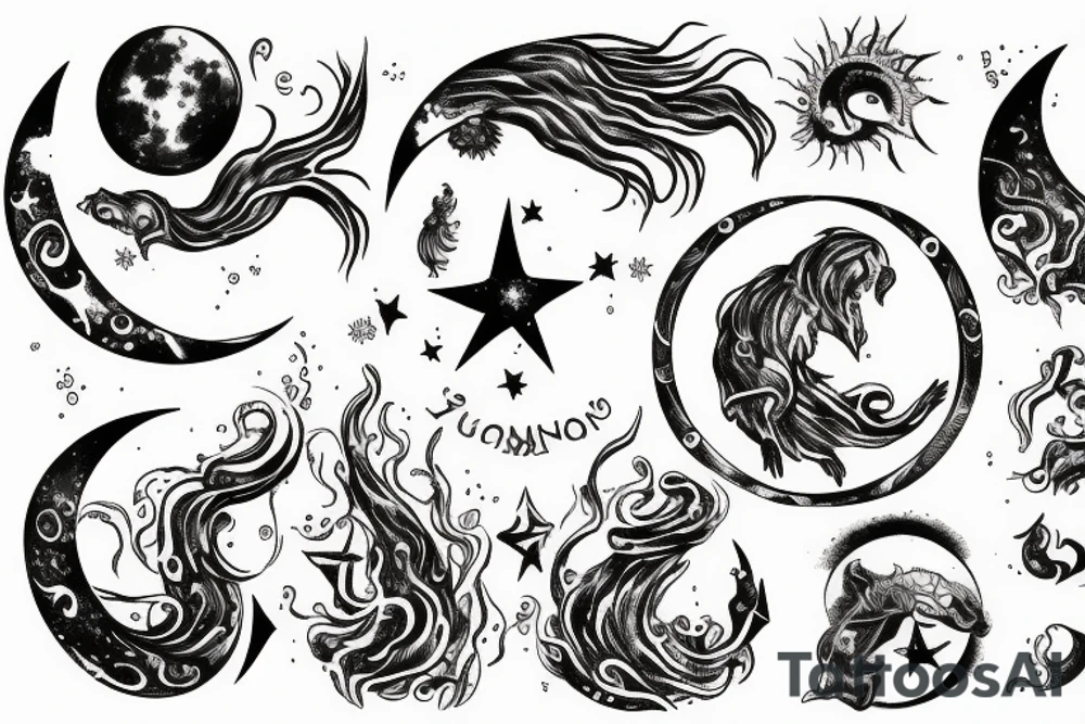 zodiac sign  aquarius in a moon tattoo idea