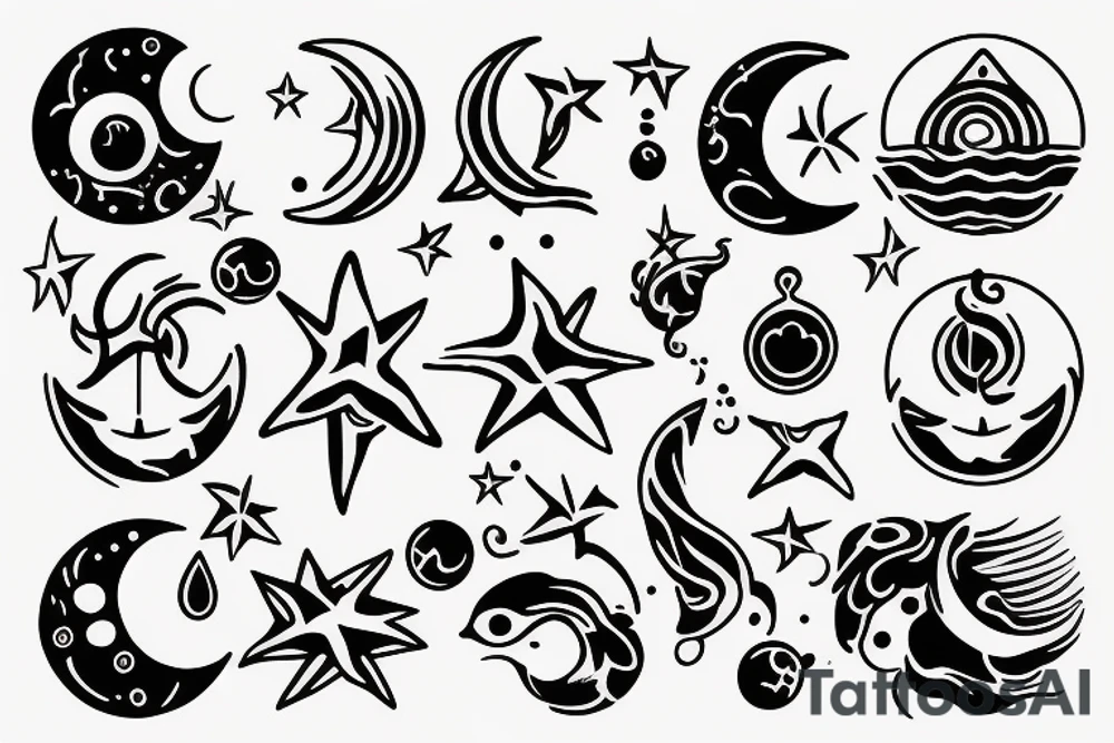aquarius Icon in a moon tattoo idea