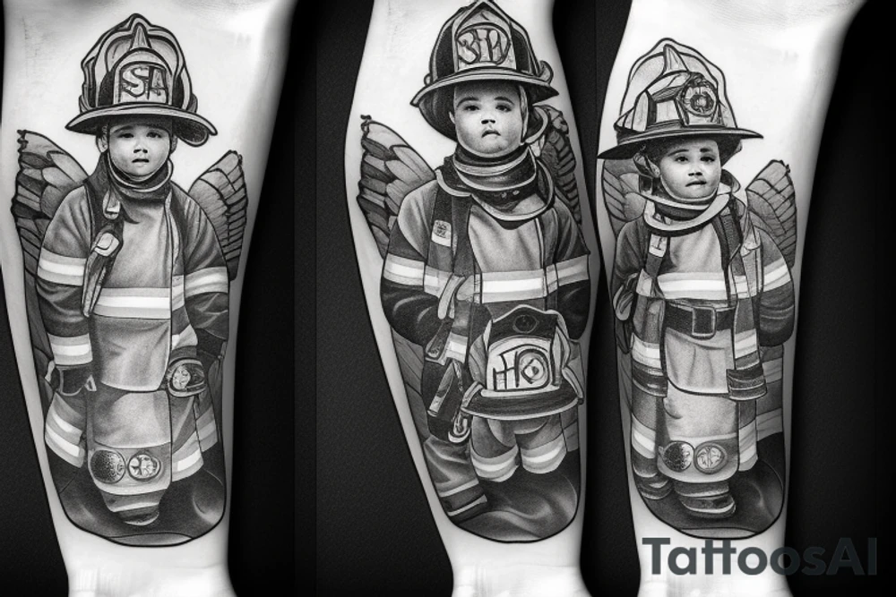 firefighter sport and two children tattoo idea